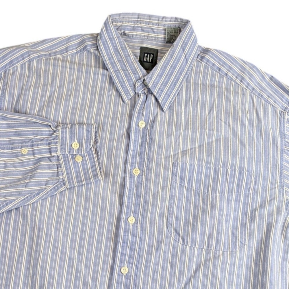 Y2K Gap Mens Blue White Striped Long Sleeve Button Down Cotton Shirt‎ Large